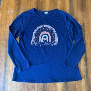 Happy New Year Long Sleeve Tee Large Navy Blue with lettering